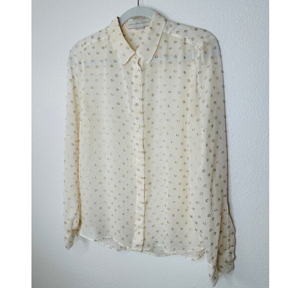 Stella McCartney Sheer Cream Gold Metallic Polka Dot Button Sheer Blouse 44 / L - Picture 2 of 11